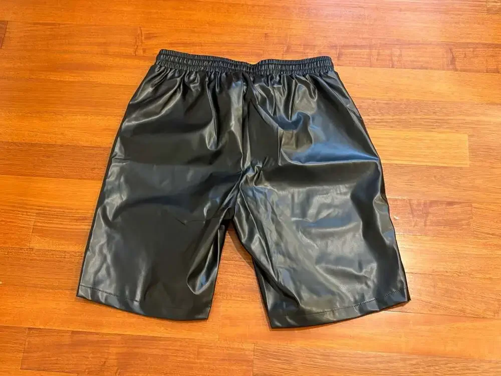 Men's Black Faux Leather Relaxed Fit Elastic Waist Shorts